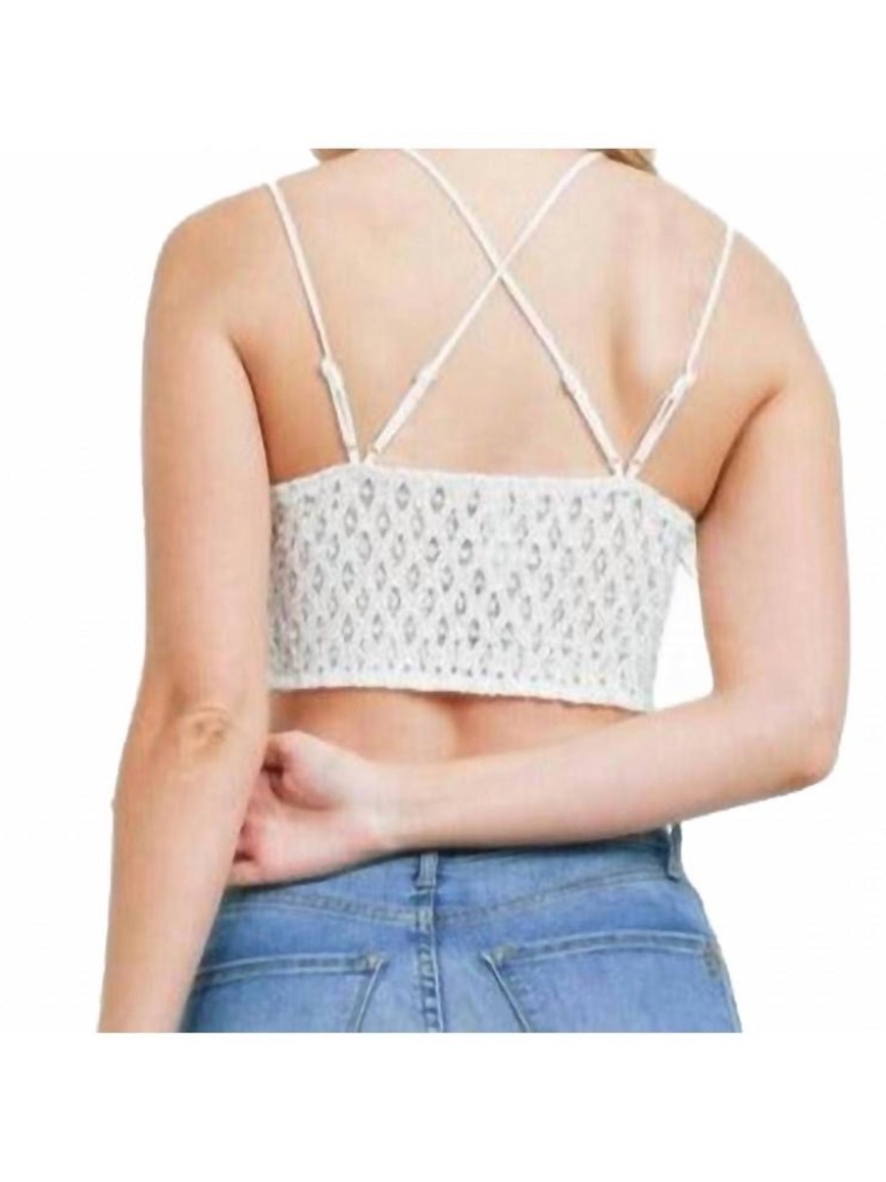 New Zenana Crochet Lace Bralette With Bra Pads Floral Pull On White Crop - Picture 3 of 6